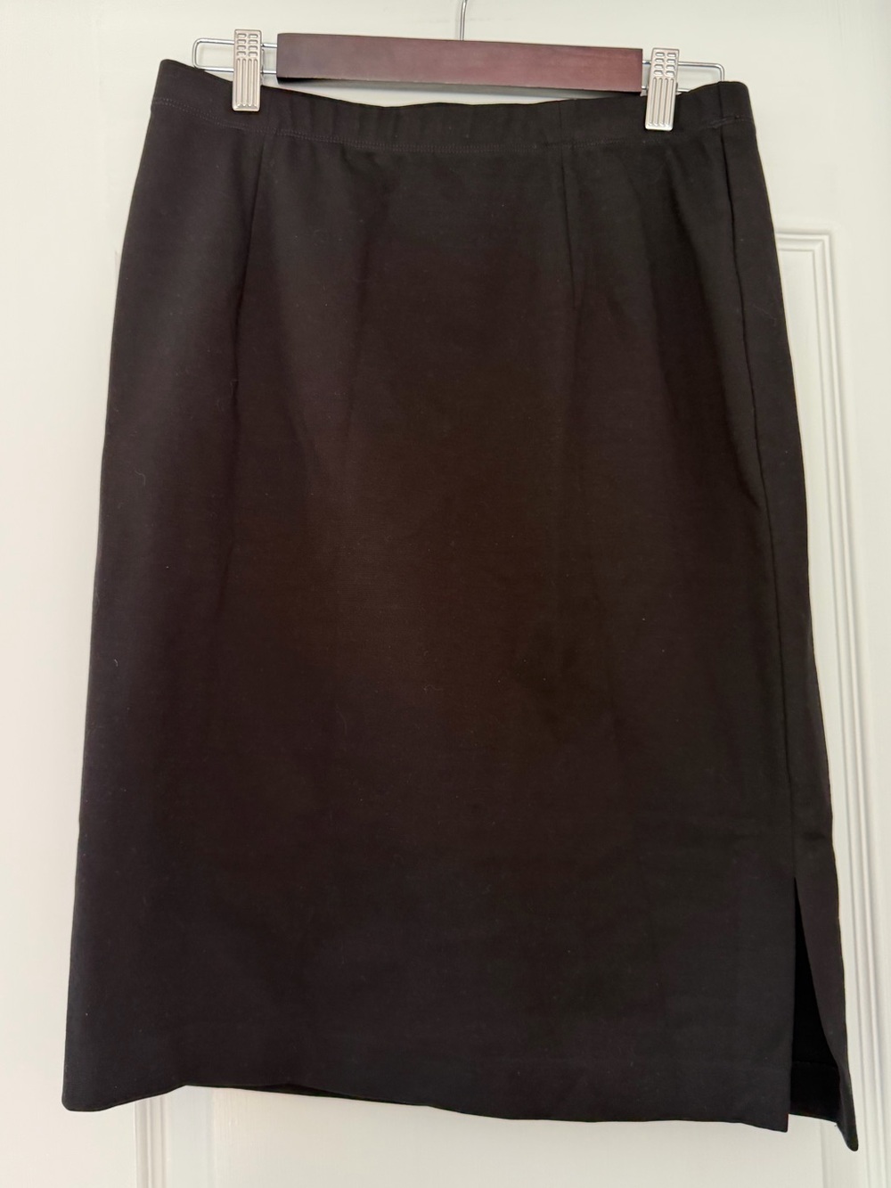 Eileen Fisher Black Ponte Knit Pencil Skirt Side Slit Stretch Size M Capsule - Picture 2 of 6